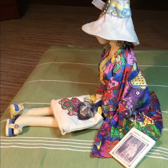 Carmen Manago Doll Signed Vtg Flo Beach Bunny Cloth Doll Shells Beach Coverup - Picture 3 of 11